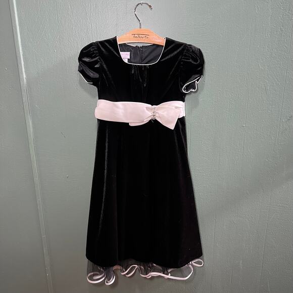 Iris & Ivy Girls Size 10 Black Velvet Holiday Party Dress White Bow Rhinestones - Picture 1 of 15